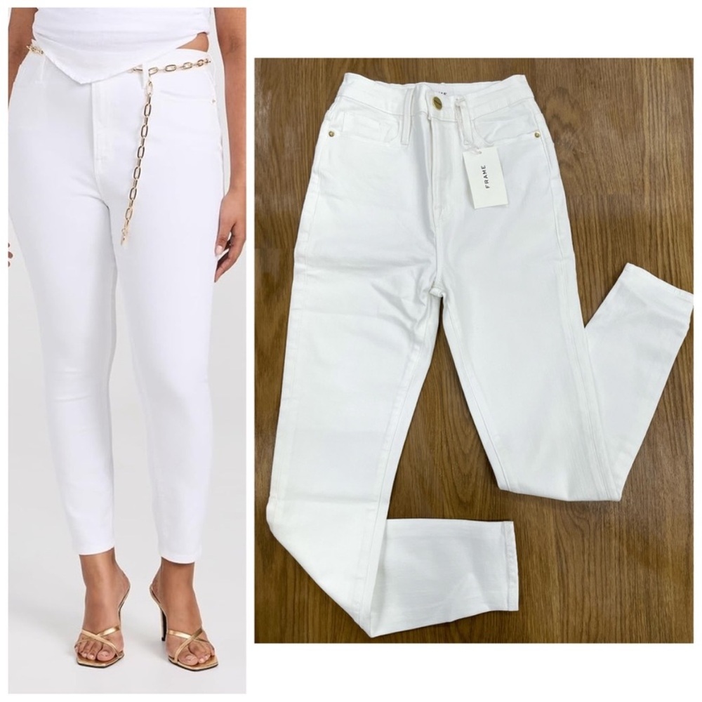NWT Frame Denim Ali High Rise Skinny Cigarette Jeans in Blanc/White Size 23